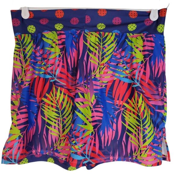 PB1965 Pickleball Skort Tropical Multicolor Palm Leaf and Ball Print Size Large - Picture 5 of 11
